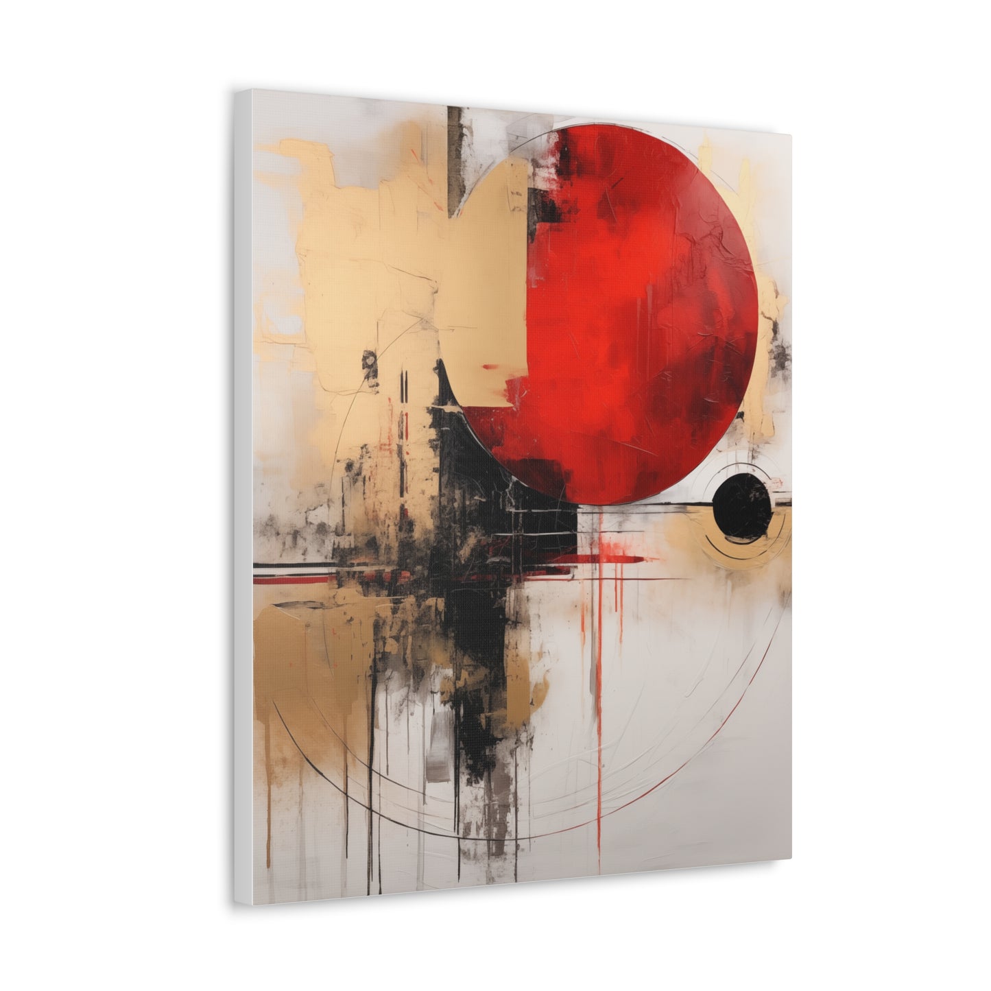 Abstract Wall Art - Black and Gold Red Sun Painting, Canvas Gallery Wraps, Canvas Stretched