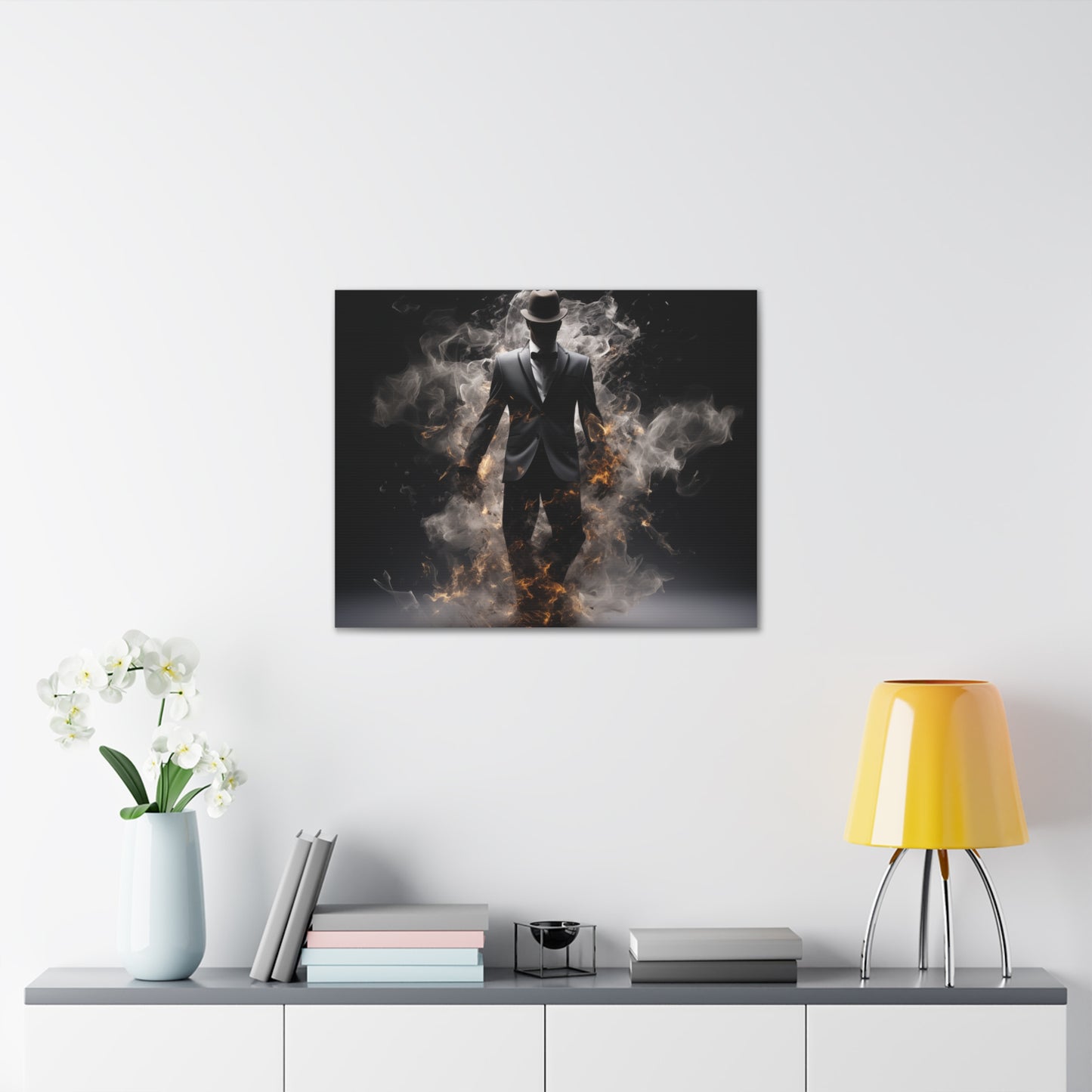 Surreal Disintegrating Black Suit Wall Art - Man on Fire Canvas Art, Canvas Smoke Modern Painting, Canvas Gallery Wraps, Canvas Stretched