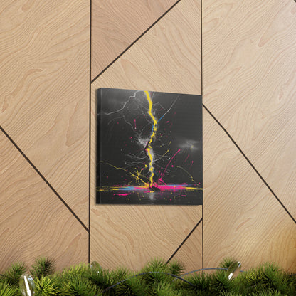 Neon Lightning Bolt Abstract Wall Art - Colorful Paint Splatter, Canvas Explosion Vivid Painting, Canvas Gallery Wraps, Canvas Stretched