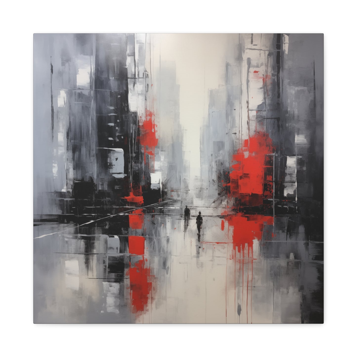 Abstract Wall Art - Black and Red Painted Cityscape, City Landscape, Canvas Gallery Wraps, Canvas Stretched