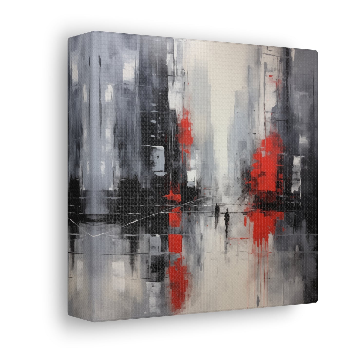 Abstract Wall Art - Black and Red Painted Cityscape, City Landscape, Canvas Gallery Wraps, Canvas Stretched