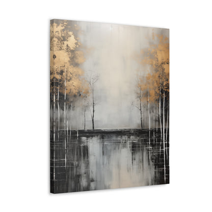 Abstract Wall Art - Black and Gold Painted trees on a river, Canvas Gallery Wraps, Canvas Stretched