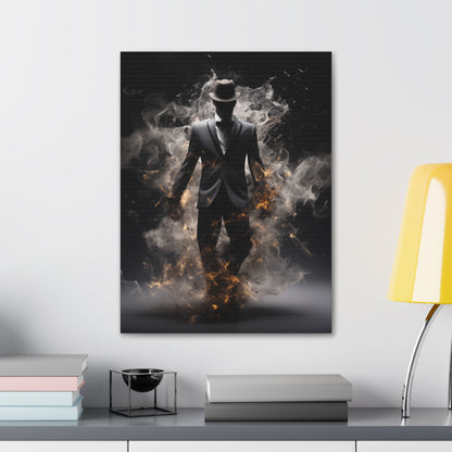 Surreal Disintegrating Black Suit Wall Art - Man on Fire Canvas Art, Canvas Smoke Modern Painting, Canvas Gallery Wraps, Canvas Stretched