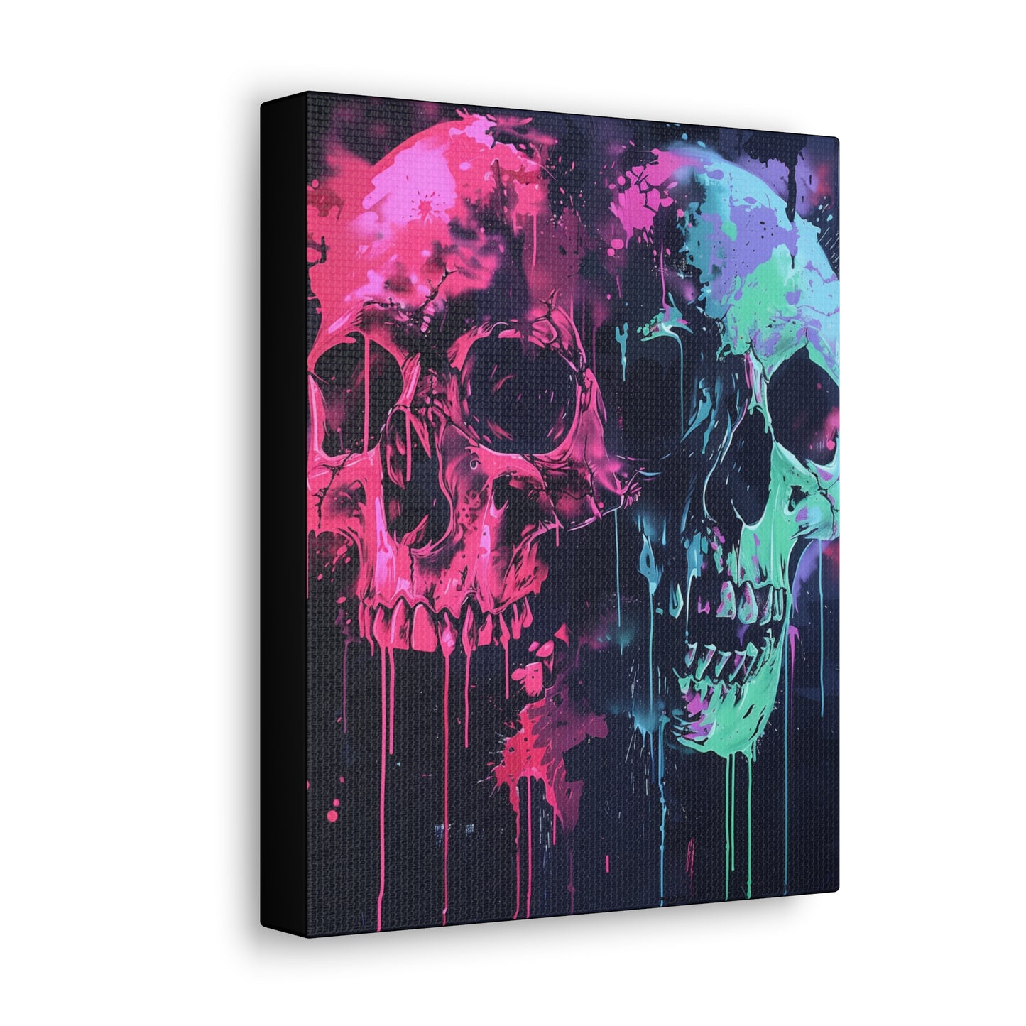 Skull Wall Art - Dripping, Trippy, Watercolor Pink and Blue Skull Painting, Canvas Gallery Wraps, Canvas Stretched His and Hers