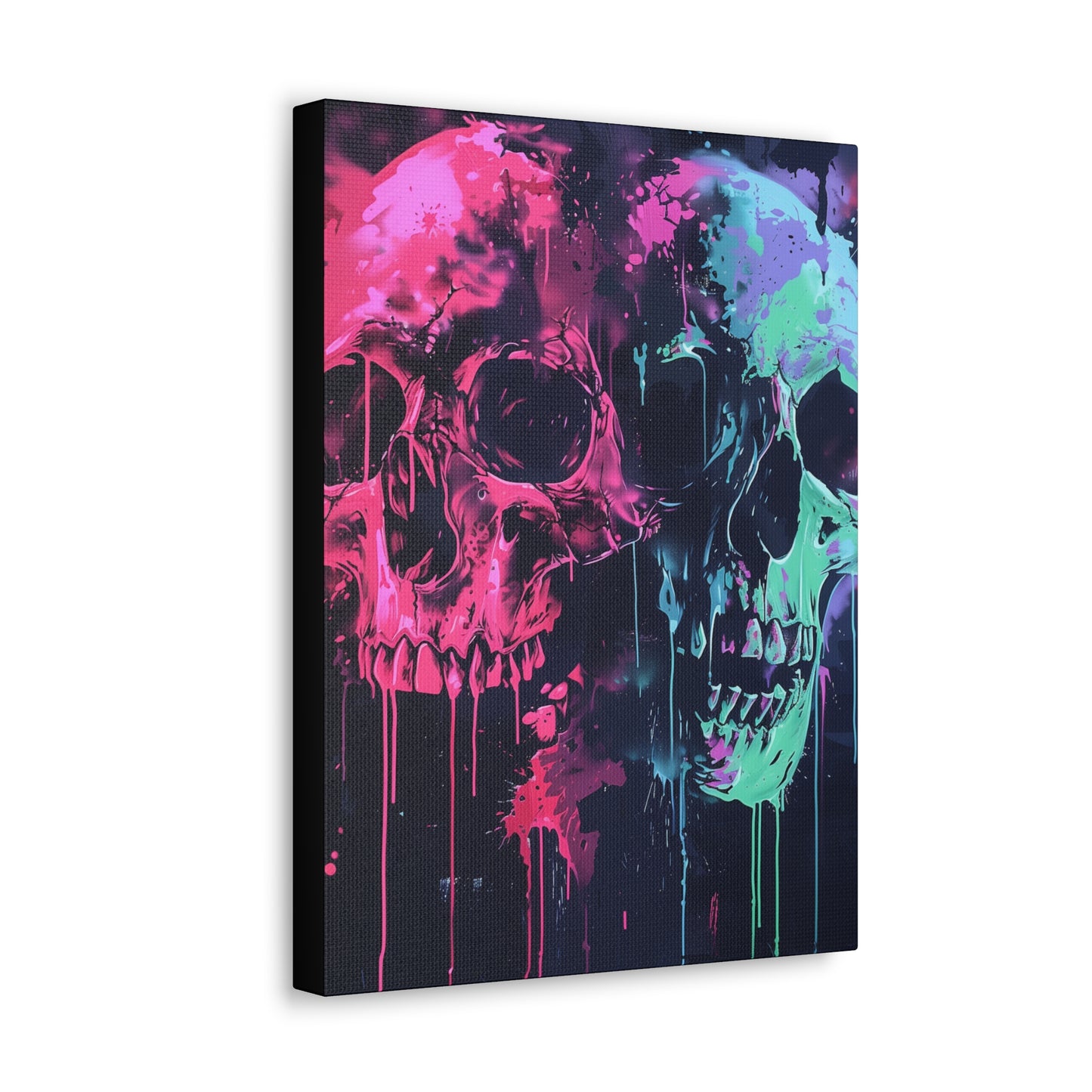 Skull Wall Art - Dripping, Trippy, Watercolor Pink and Blue Skull Painting, Canvas Gallery Wraps, Canvas Stretched His and Hers