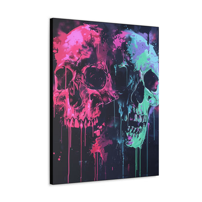 Skull Wall Art - Dripping, Trippy, Watercolor Pink and Blue Skull Painting, Canvas Gallery Wraps, Canvas Stretched His and Hers