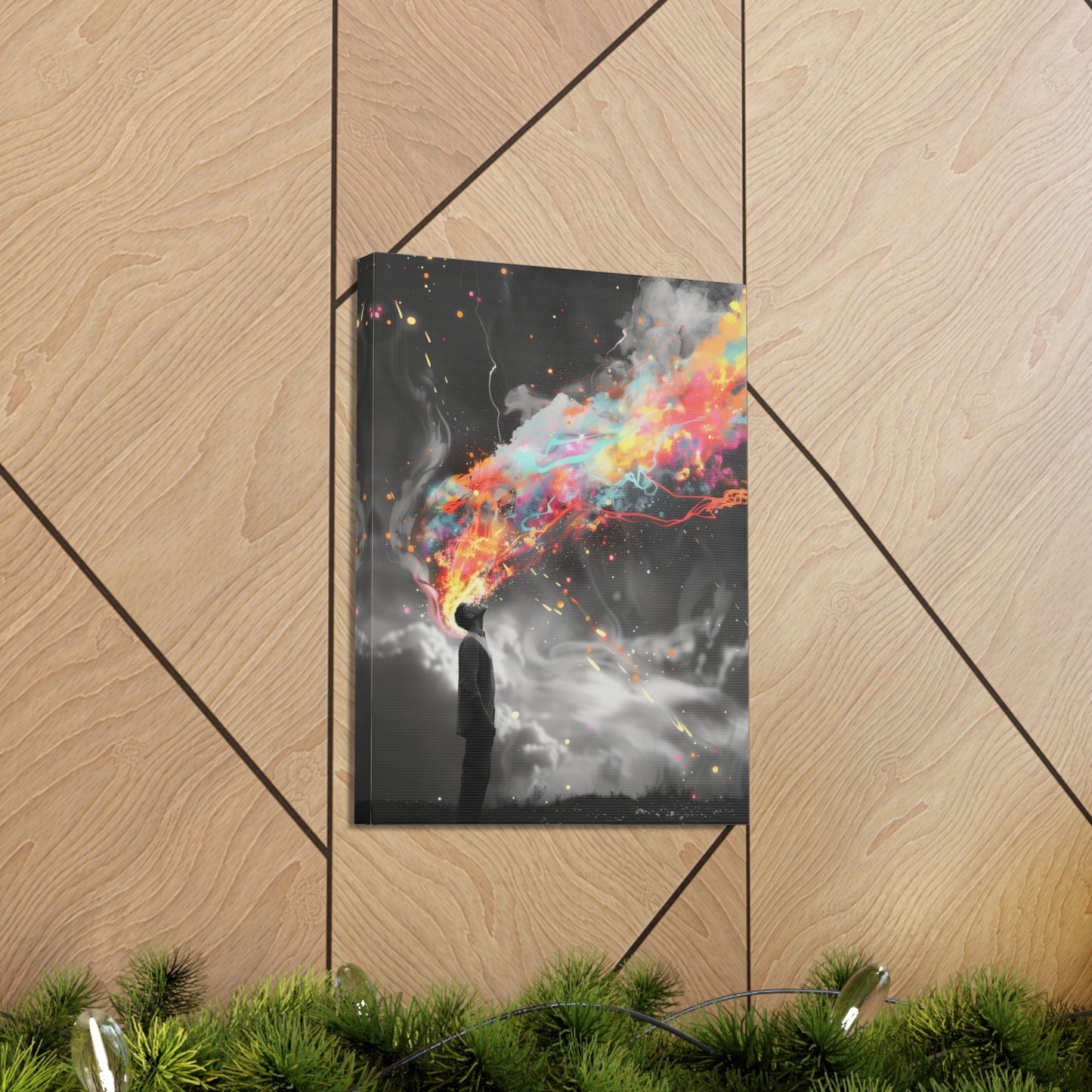 Abstract Wall Art - Colorful Paint Splatter Man Over Thinking, Canvas Gallery Wraps, Canvas Stretched