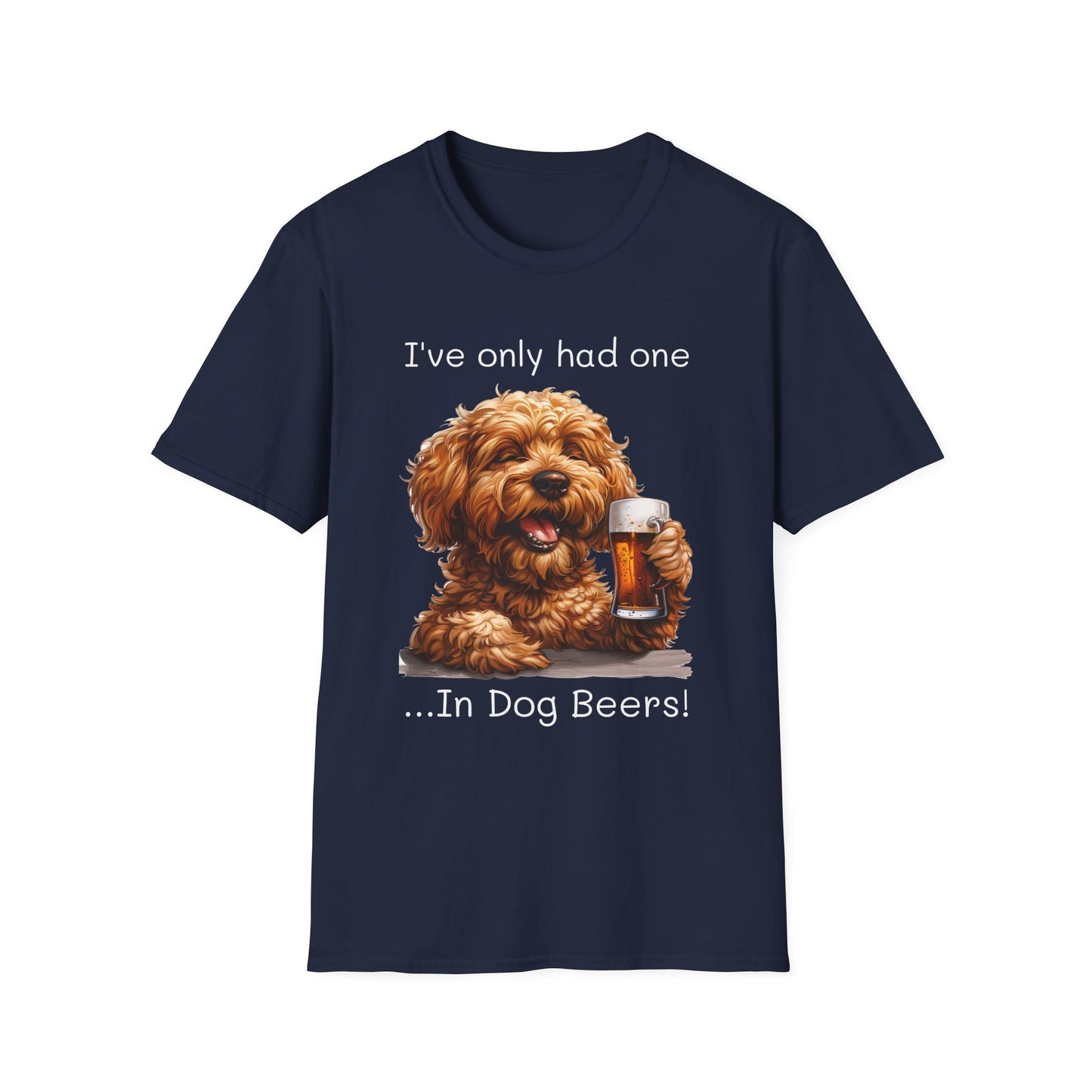 Funny Drinking shirt, Unisex Softstyle Shirt, Golden Doodle, One in Dog Beers