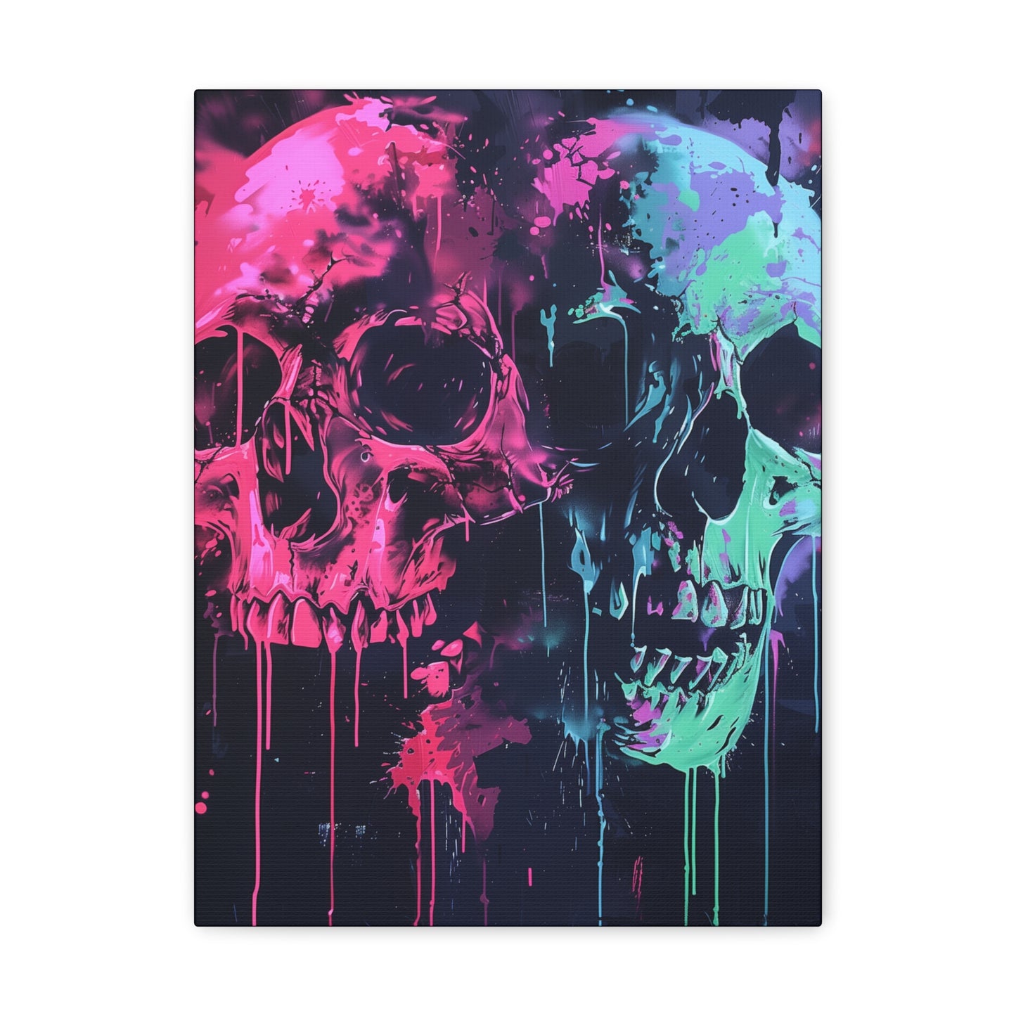 Skull Wall Art - Dripping, Trippy, Watercolor Pink and Blue Skull Painting, Canvas Gallery Wraps, Canvas Stretched His and Hers