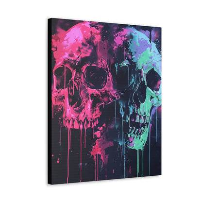 Skull Wall Art - Dripping, Trippy, Watercolor Pink and Blue Skull Painting, Canvas Gallery Wraps, Canvas Stretched His and Hers