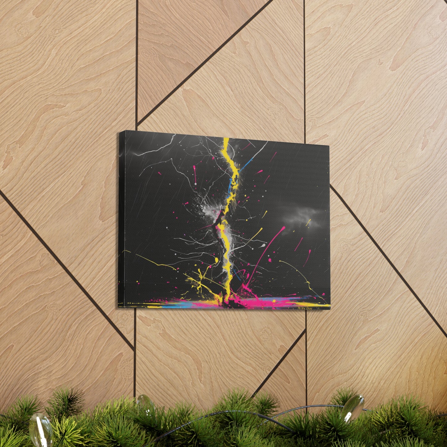 Neon Lightning Bolt Abstract Wall Art - Colorful Paint Splatter, Canvas Explosion Vivid Painting, Canvas Gallery Wraps, Canvas Stretched