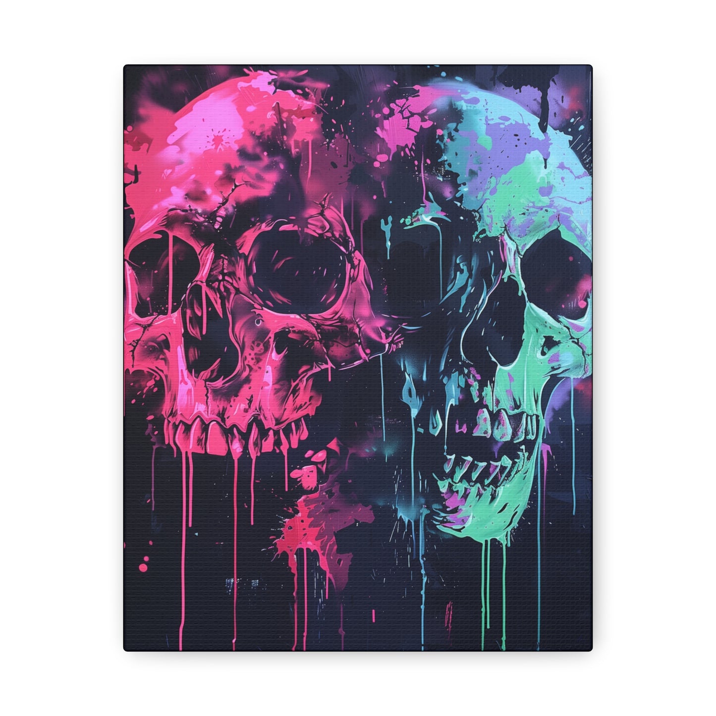 Skull Wall Art - Dripping, Trippy, Watercolor Pink and Blue Skull Painting, Canvas Gallery Wraps, Canvas Stretched His and Hers