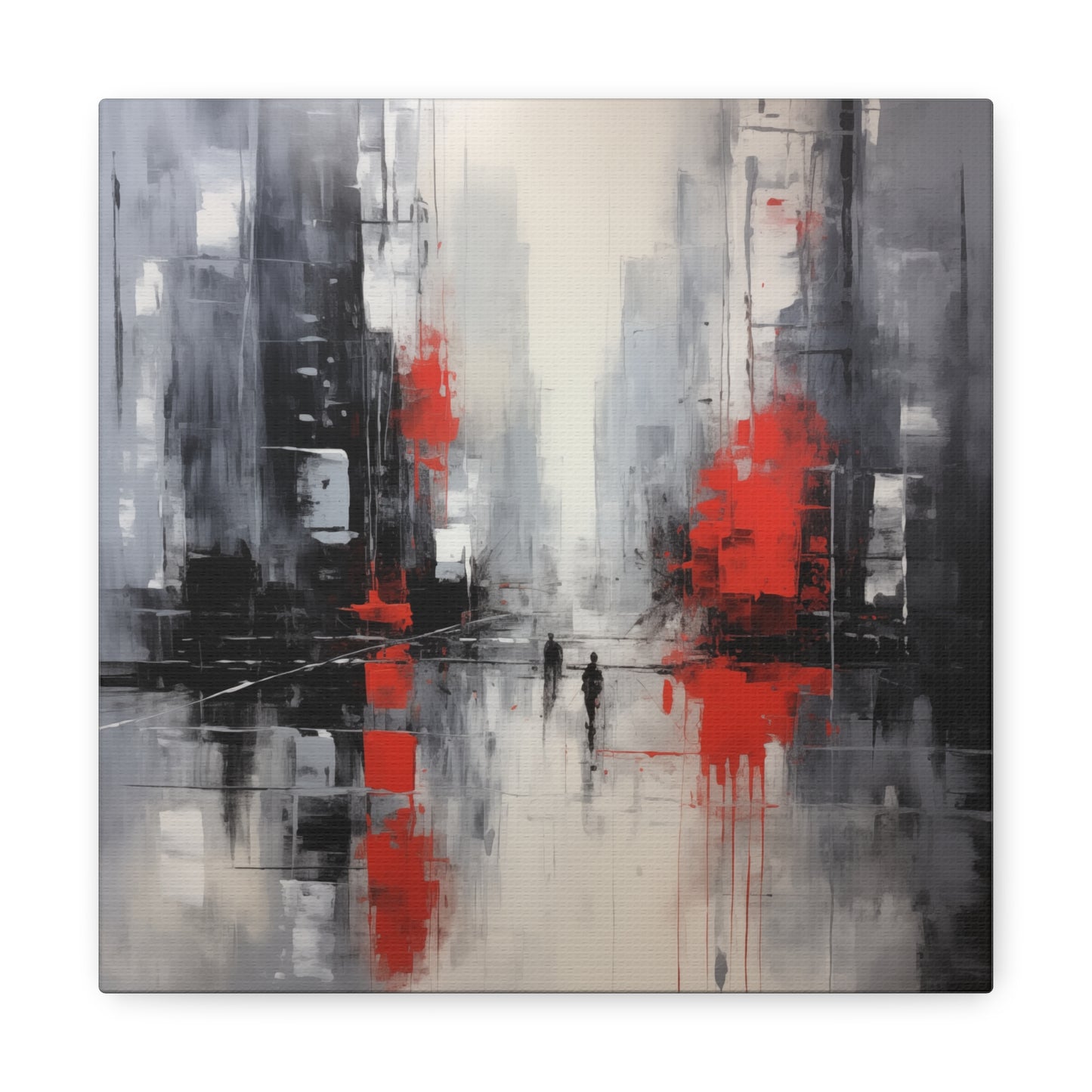 Abstract Wall Art - Black and Red Painted Cityscape, City Landscape, Canvas Gallery Wraps, Canvas Stretched