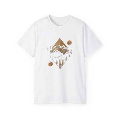 Men's Ultra Cotton Tee - AI Art Mountains Design T-shirt, Outdoors man Tshirt, Original Design, Edgy tee, Dark Tshirt, cool