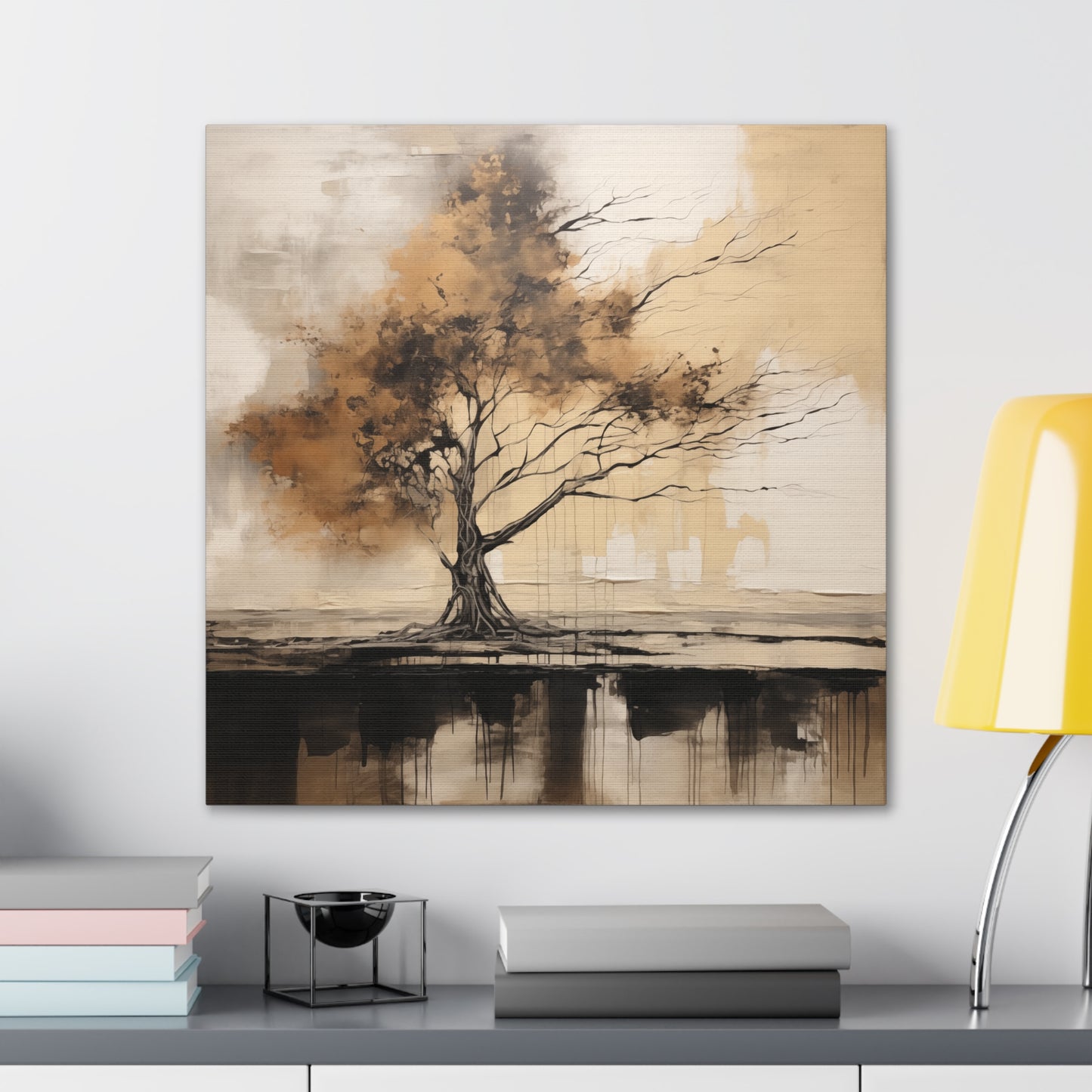 Abstract Wall Art - Black and Gold Oak Tree Painting, Canvas Gallery Wraps, Canvas Stretched