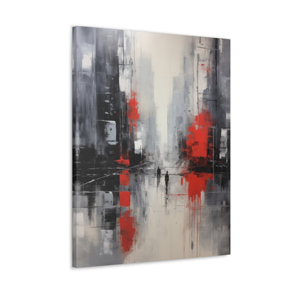 Abstract Wall Art - Black and Red Painted Cityscape, City Landscape, Canvas Gallery Wraps, Canvas Stretched