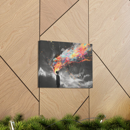 Abstract Wall Art - Colorful Paint Splatter Man Over Thinking, Canvas Gallery Wraps, Canvas Stretched