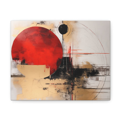 Abstract Wall Art - Black and Gold Red Sun Painting, Canvas Gallery Wraps, Canvas Stretched