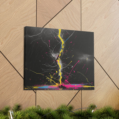 Neon Lightning Bolt Abstract Wall Art - Colorful Paint Splatter, Canvas Explosion Vivid Painting, Canvas Gallery Wraps, Canvas Stretched