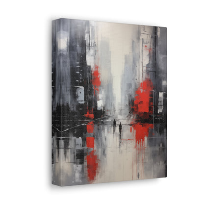 Abstract Wall Art - Black and Red Painted Cityscape, City Landscape, Canvas Gallery Wraps, Canvas Stretched