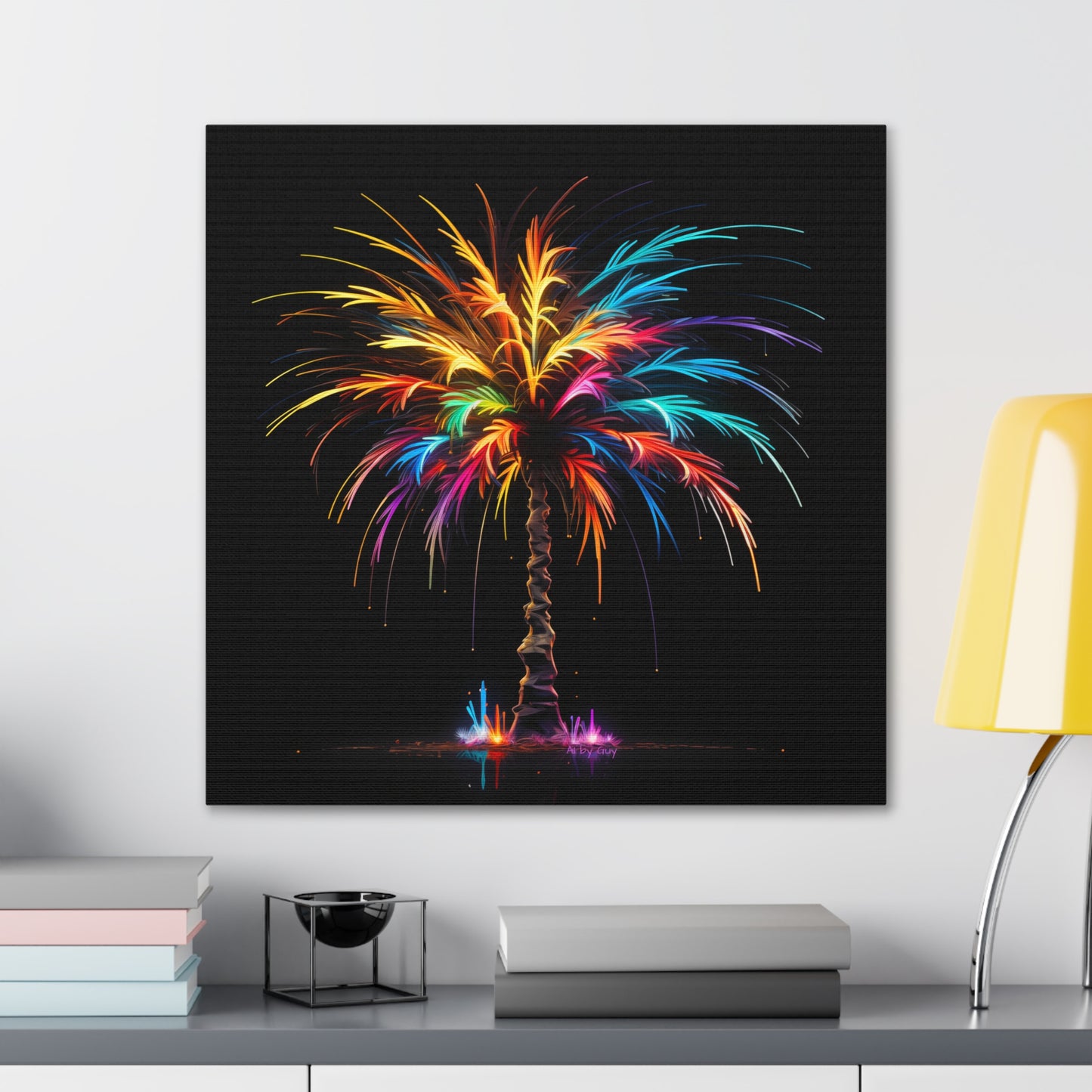 Neon Palm Tree Wall Art - Colorful Paint Splatter, Canvas Firework Vivid Painting, Canvas Gallery Wraps, Canvas Stretched