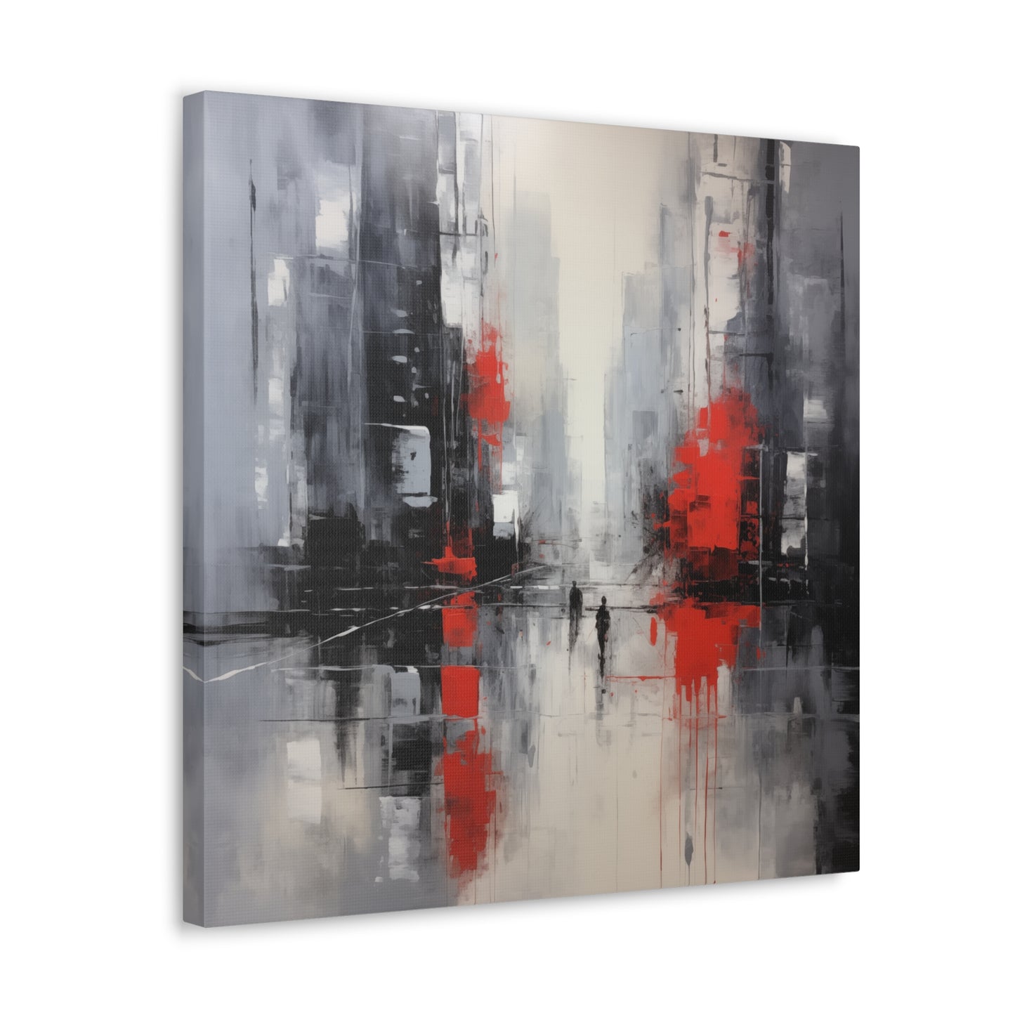 Abstract Wall Art - Black and Red Painted Cityscape, City Landscape, Canvas Gallery Wraps, Canvas Stretched