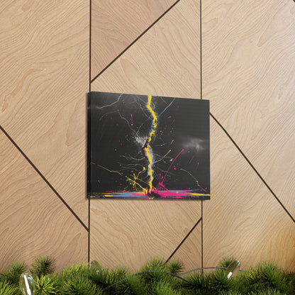 Neon Lightning Bolt Abstract Wall Art - Colorful Paint Splatter, Canvas Explosion Vivid Painting, Canvas Gallery Wraps, Canvas Stretched