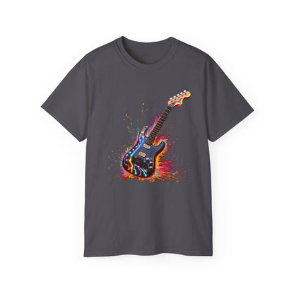 Guitar Exploding Firework of Colors Unisex Ultra Cotton Tee T-shirt Gibson Short Sleeve tshirt Artistic AI Made Cool Design Dark Style Edgy