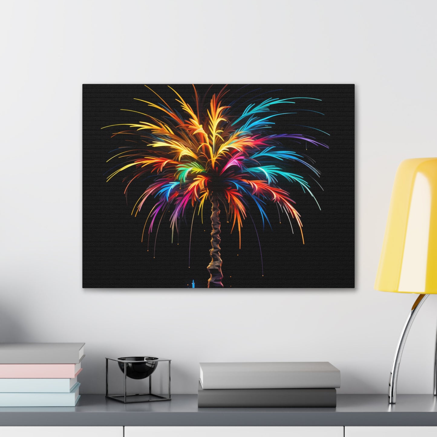 Neon Palm Tree Wall Art - Colorful Paint Splatter, Canvas Firework Vivid Painting, Canvas Gallery Wraps, Canvas Stretched