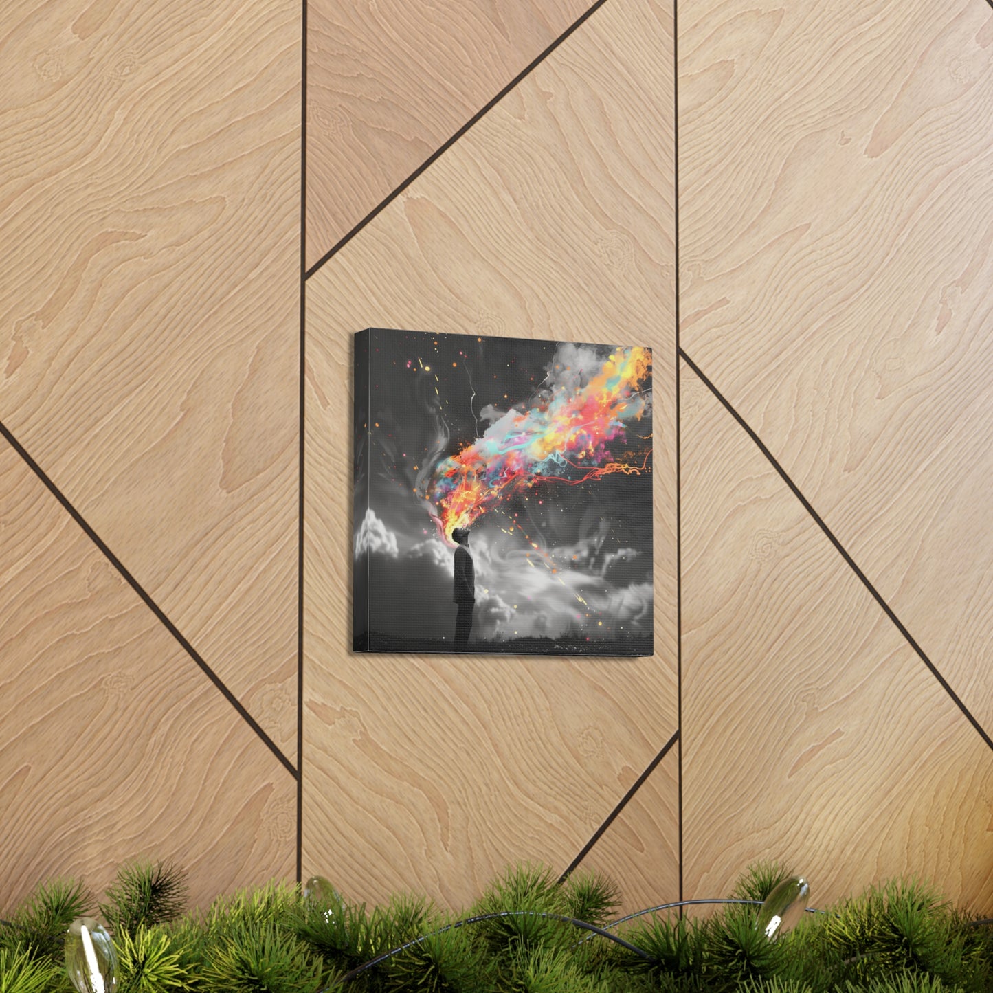 Abstract Wall Art - Colorful Paint Splatter Man Over Thinking, Canvas Gallery Wraps, Canvas Stretched