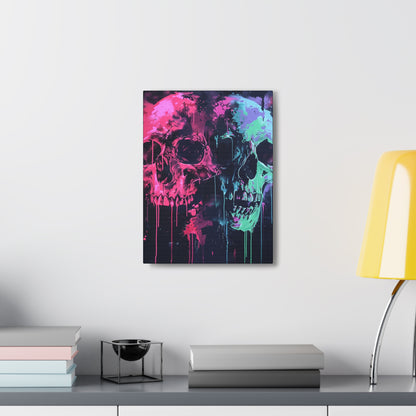 Skull Wall Art - Dripping, Trippy, Watercolor Pink and Blue Skull Painting, Canvas Gallery Wraps, Canvas Stretched His and Hers