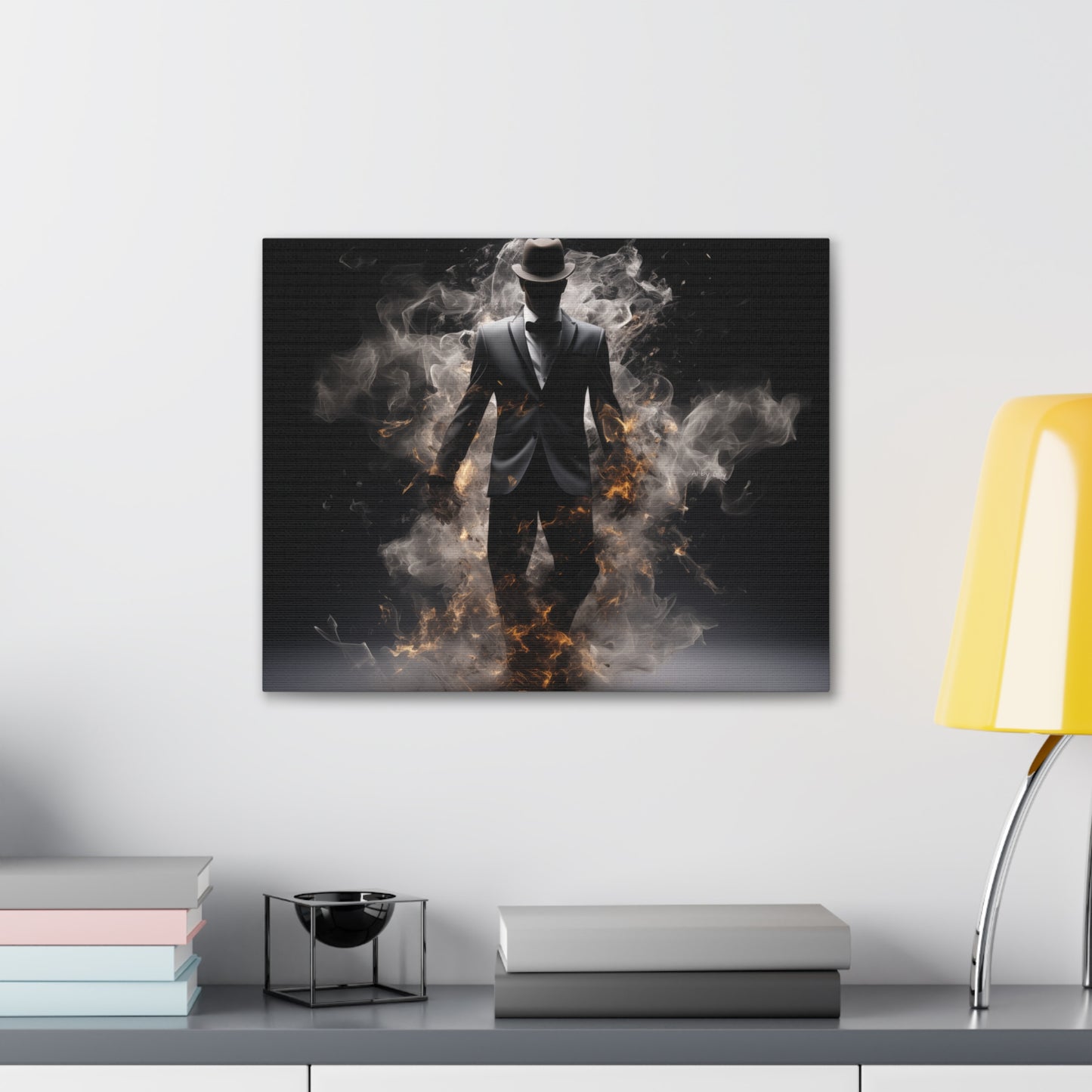 Surreal Disintegrating Black Suit Wall Art - Man on Fire Canvas Art, Canvas Smoke Modern Painting, Canvas Gallery Wraps, Canvas Stretched