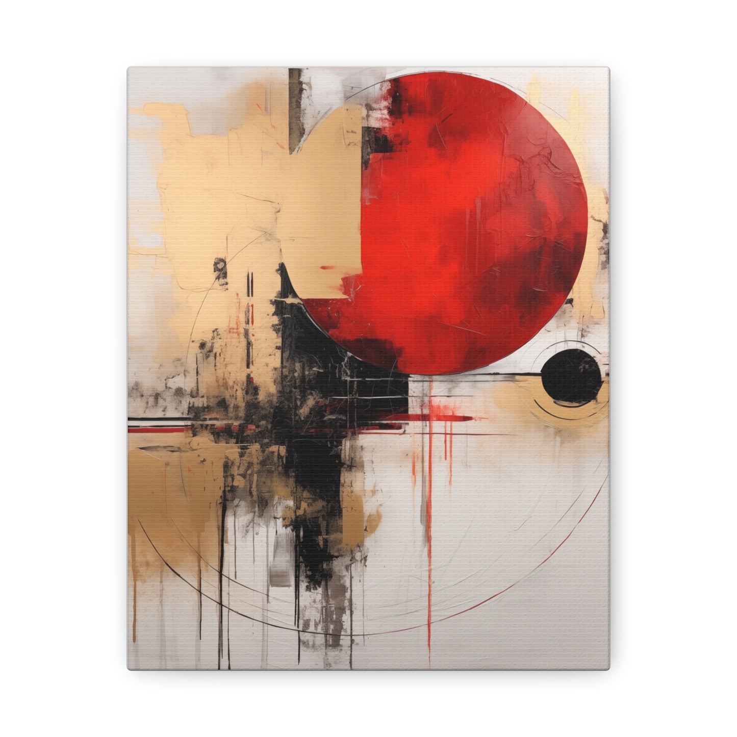 Abstract Wall Art - Black and Gold Red Sun Painting, Canvas Gallery Wraps, Canvas Stretched