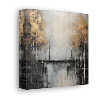 Abstract Wall Art - Black and Gold Painted trees on a river, Canvas Gallery Wraps, Canvas Stretched