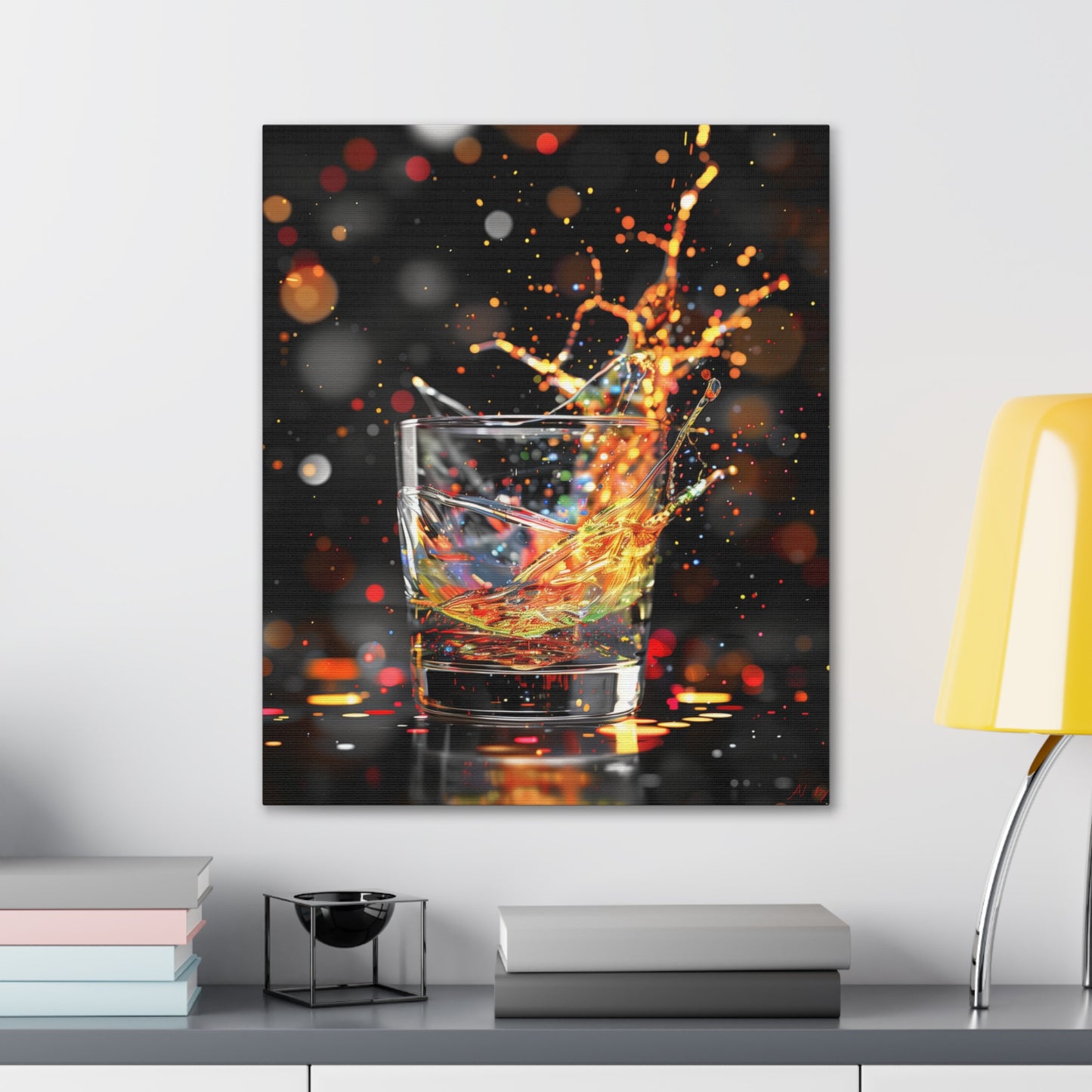 Whiskey Lovers Wall Art - Paint Splash, Trippy, Watercolor Whiskey Splash Painting, Canvas Gallery Wraps, Canvas Stretched, Gifts for Him