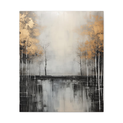 Abstract Wall Art - Black and Gold Painted trees on a river, Canvas Gallery Wraps, Canvas Stretched