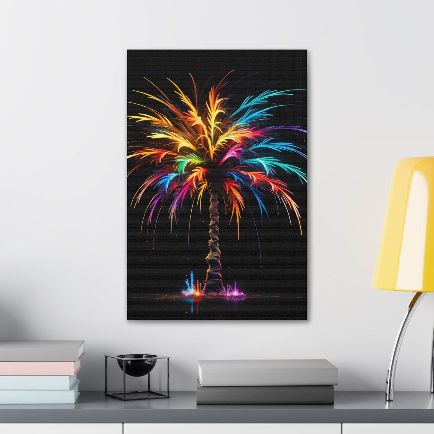 Neon Palm Tree Wall Art - Colorful Paint Splatter, Canvas Firework Vivid Painting, Canvas Gallery Wraps, Canvas Stretched