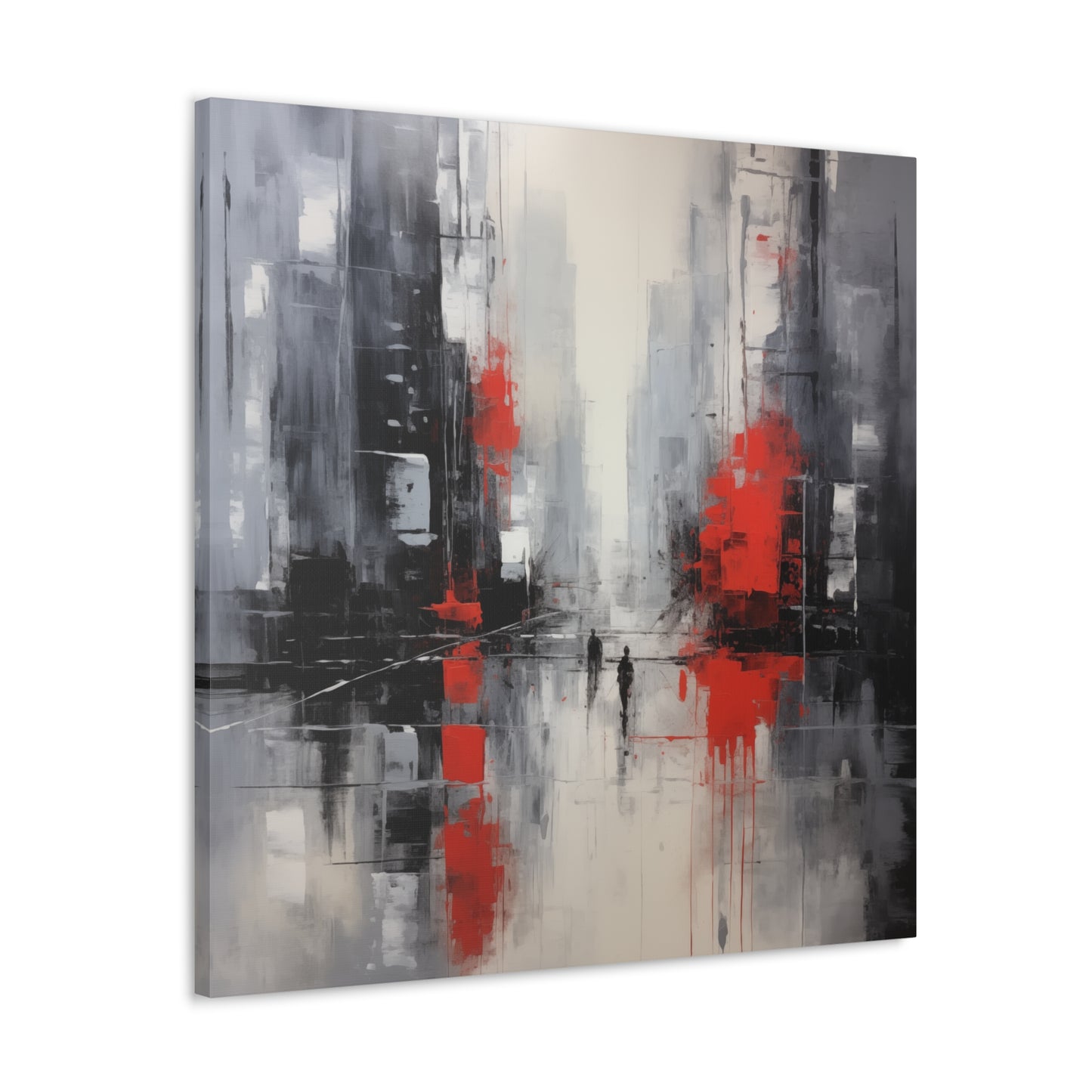 Abstract Wall Art - Black and Red Painted Cityscape, City Landscape, Canvas Gallery Wraps, Canvas Stretched