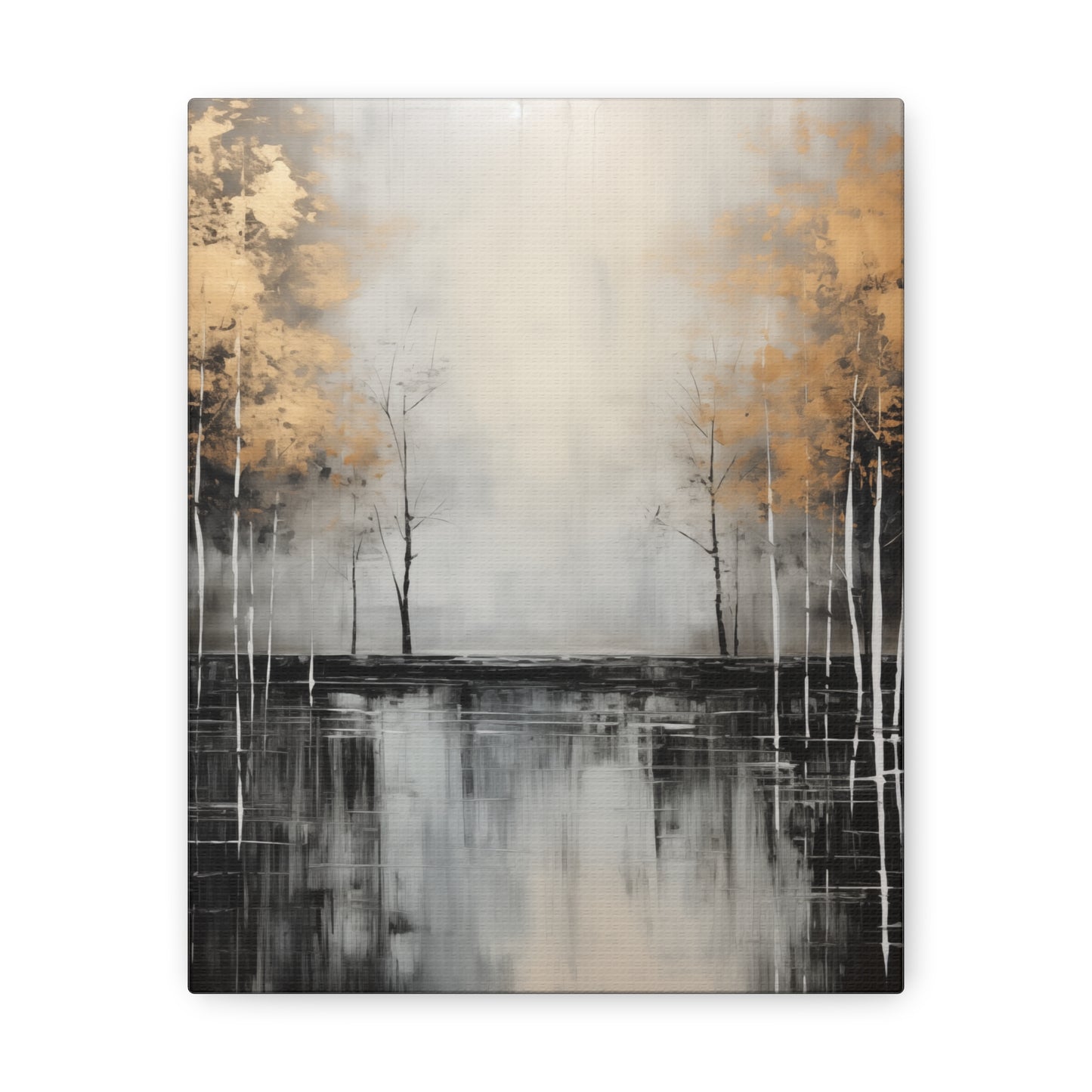 Abstract Wall Art - Black and Gold Painted trees on a river, Canvas Gallery Wraps, Canvas Stretched