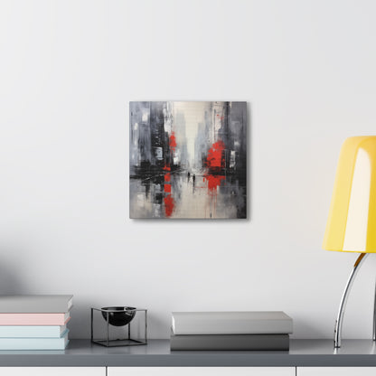 Abstract Wall Art - Black and Red Painted Cityscape, City Landscape, Canvas Gallery Wraps, Canvas Stretched