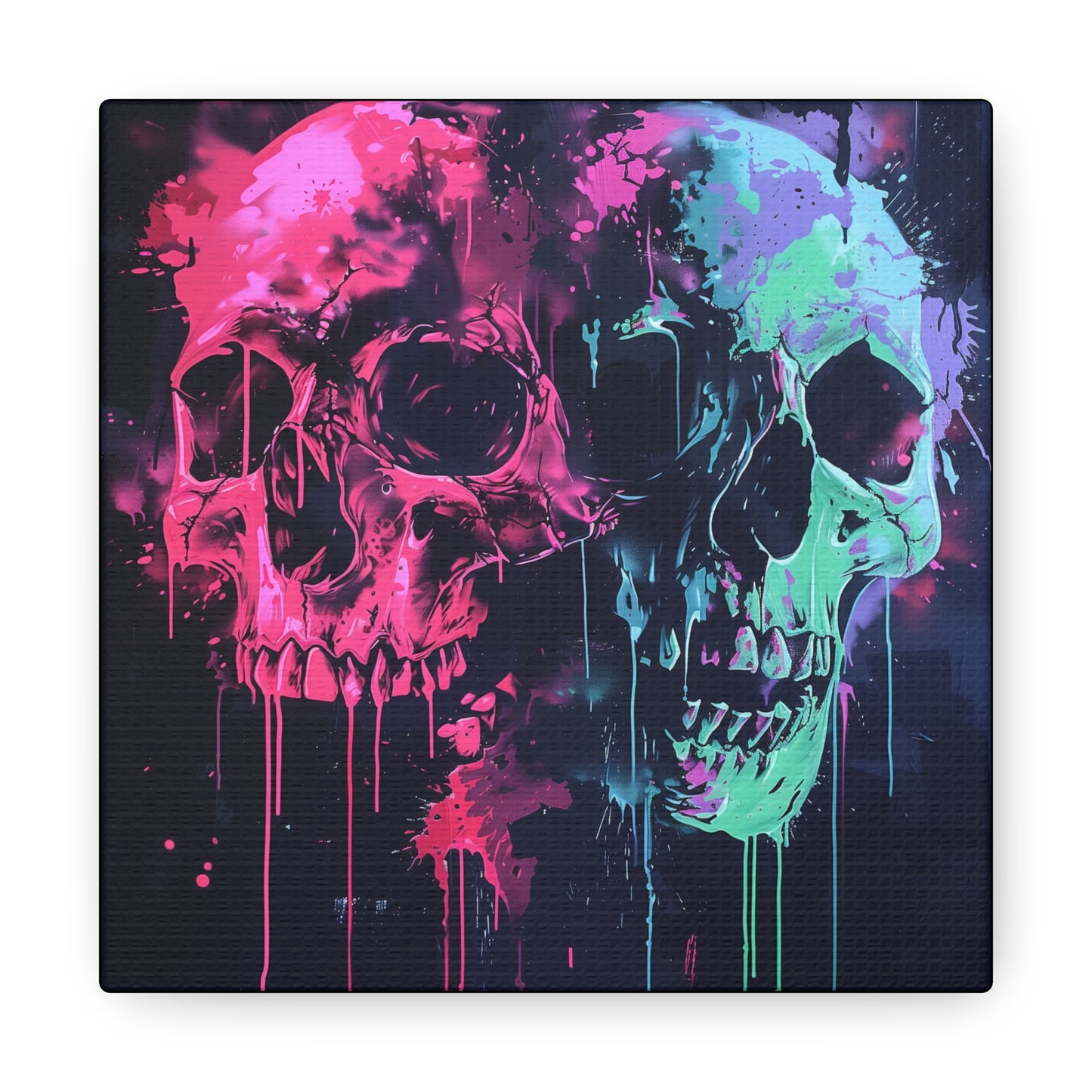 Skull Wall Art - Dripping, Trippy, Watercolor Pink and Blue Skull Painting, Canvas Gallery Wraps, Canvas Stretched His and Hers