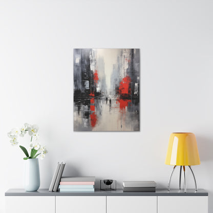 Abstract Wall Art - Black and Red Painted Cityscape, City Landscape, Canvas Gallery Wraps, Canvas Stretched