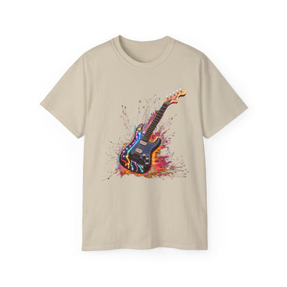 Guitar Exploding Firework of Colors Unisex Ultra Cotton Tee T-shirt Gibson Short Sleeve tshirt Artistic AI Made Cool Design Dark Style Edgy