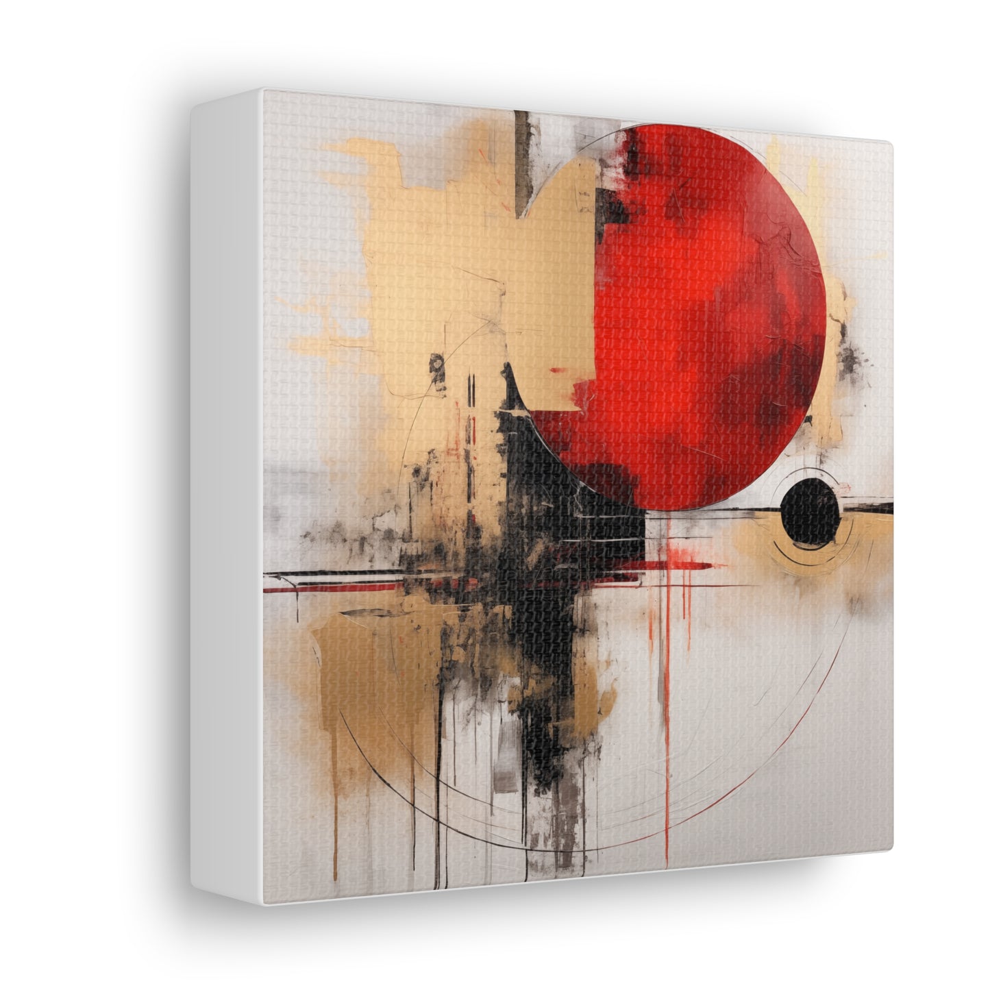 Abstract Wall Art - Black and Gold Red Sun Painting, Canvas Gallery Wraps, Canvas Stretched