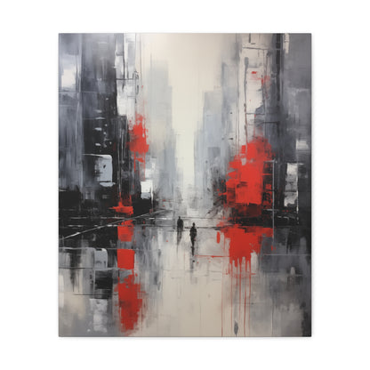 Abstract Wall Art - Black and Red Painted Cityscape, City Landscape, Canvas Gallery Wraps, Canvas Stretched