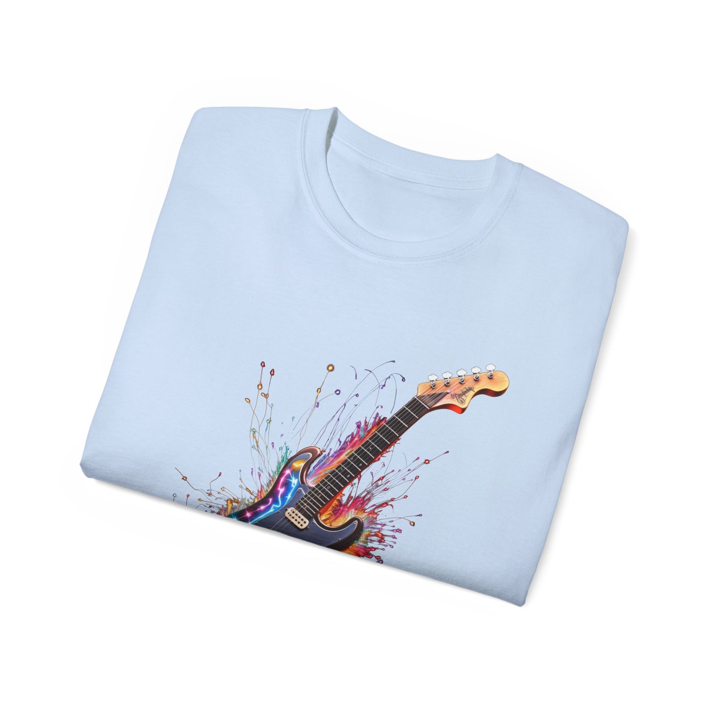 Guitar Exploding Firework of Colors Unisex Ultra Cotton Tee T-shirt Gibson Short Sleeve tshirt Artistic AI Made Cool Design Dark Style Edgy