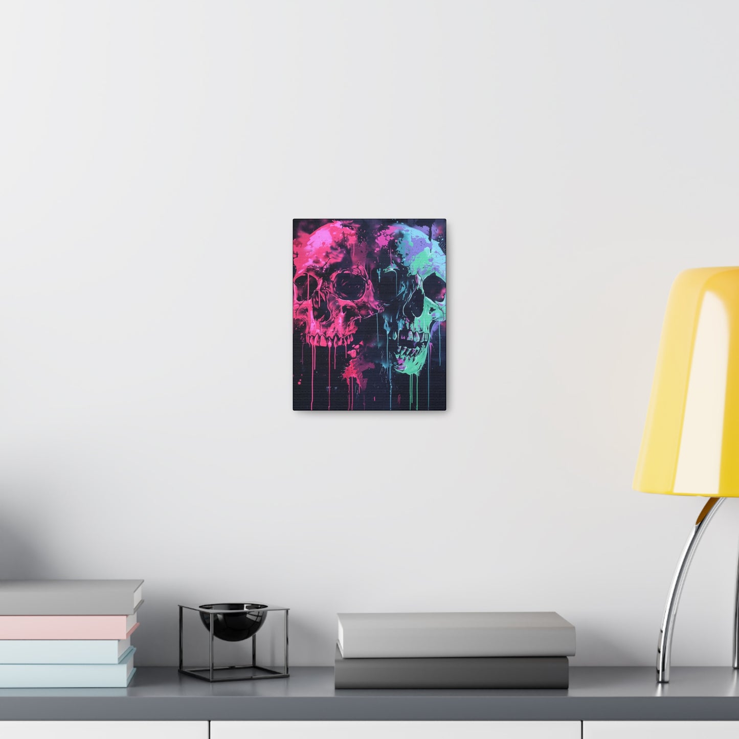 Skull Wall Art - Dripping, Trippy, Watercolor Pink and Blue Skull Painting, Canvas Gallery Wraps, Canvas Stretched His and Hers