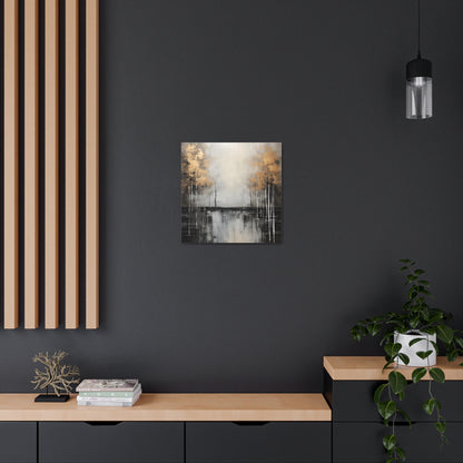 Abstract Wall Art - Black and Gold Painted trees on a river, Canvas Gallery Wraps, Canvas Stretched