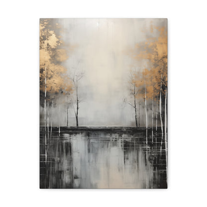 Abstract Wall Art - Black and Gold Painted trees on a river, Canvas Gallery Wraps, Canvas Stretched