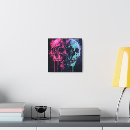 Skull Wall Art - Dripping, Trippy, Watercolor Pink and Blue Skull Painting, Canvas Gallery Wraps, Canvas Stretched His and Hers